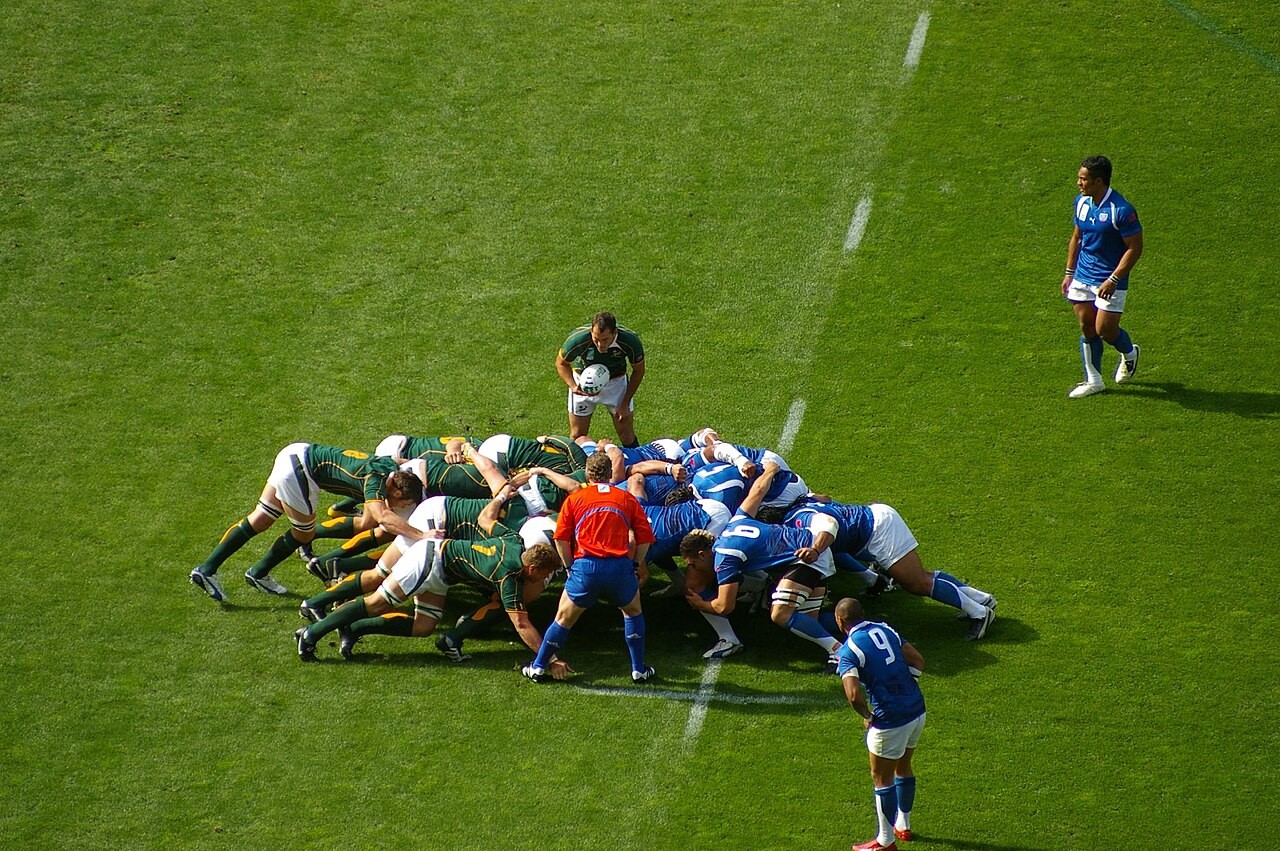 South Africa and Samoa contest a scrum at the 2007 Rugby World Cup in Paris. File photograph, not the 2019 final.