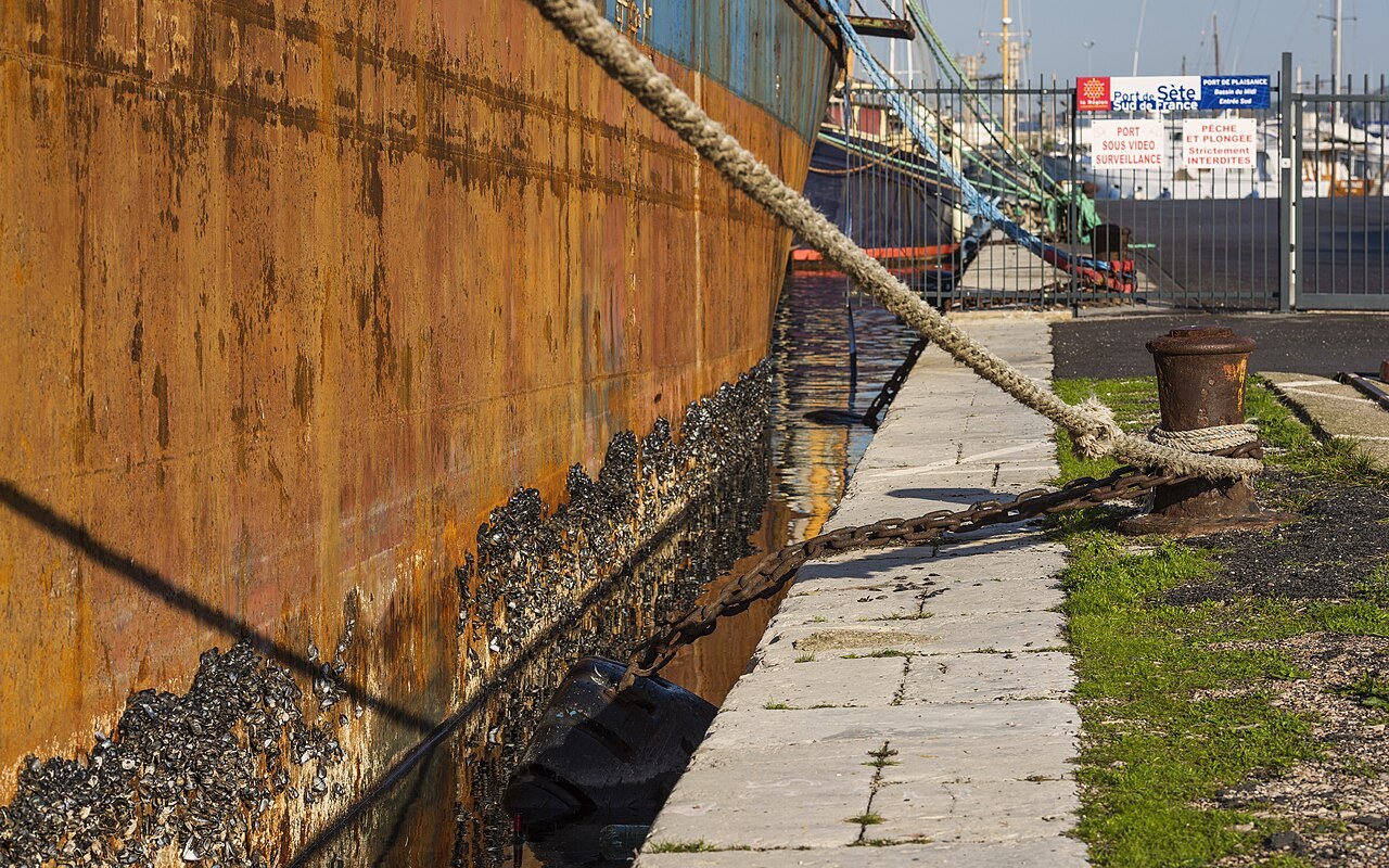 Mooring ropes beside the Rio Tagus at Sète, France. File illustration of a ship alongside a quay, not a vessel financed through Nigeria’s CVFF.