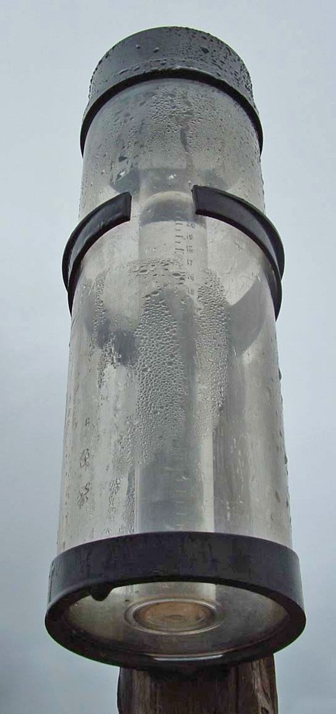A rain gauge. File illustration of environmental measurement, not equipment installed through the Kogi assessment.
