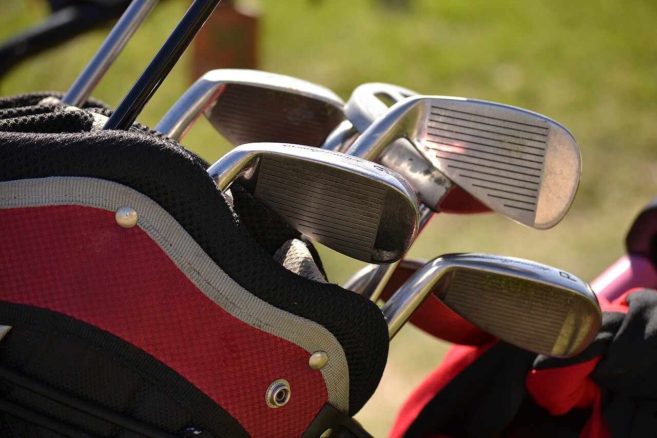 A golf bag and clubs in a contextual file photograph. They are not equipment identified at the Lagos tournament.