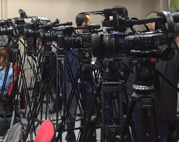 Television news cameras in a contextual file photograph. This is not the CAF assembly in Abuja.