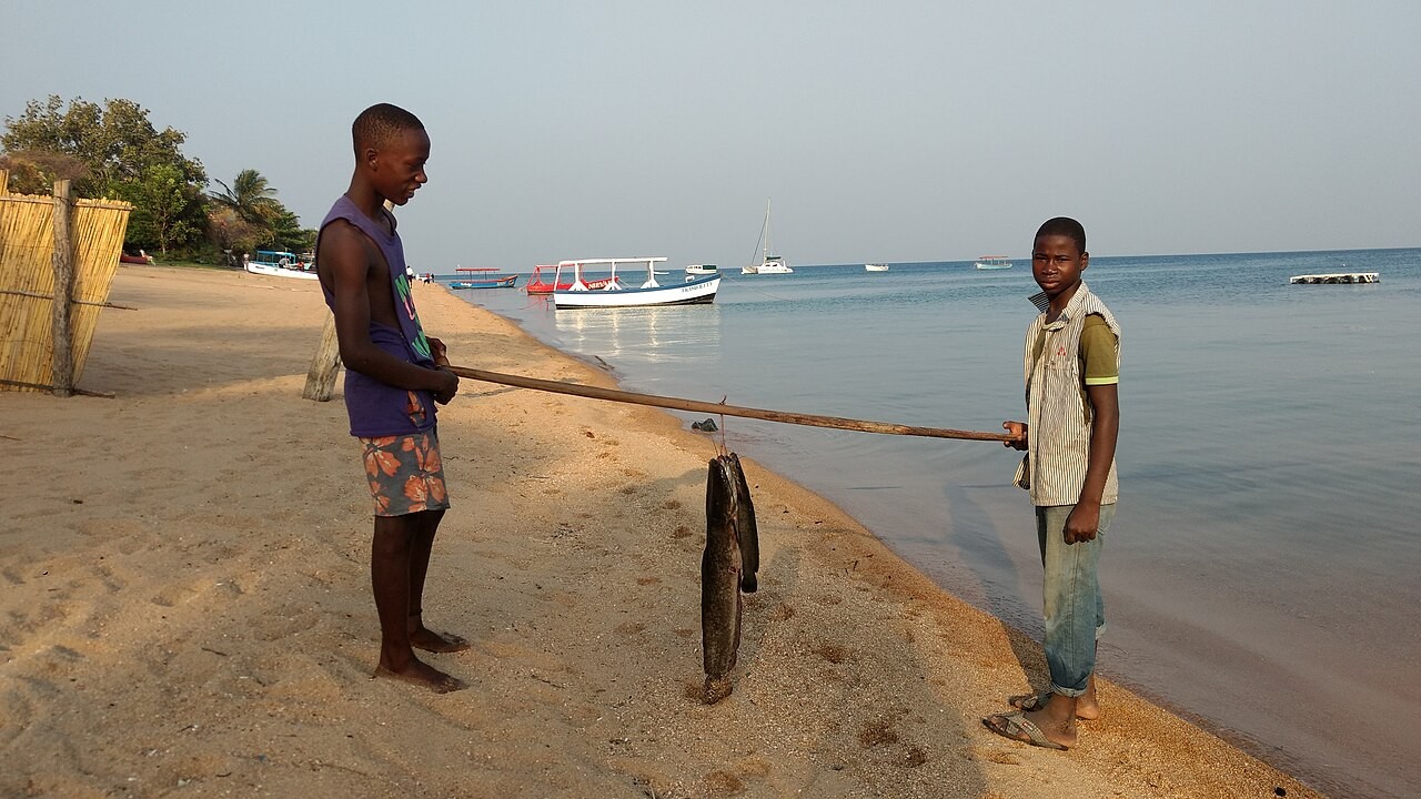 People with a fish at Cape Maclear in 2017. File photograph, not the 2026 management workshop.
