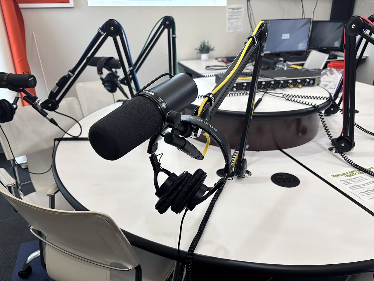 Microphones in the SPNN podcast studio. File photograph illustrating audio production; not the reported event.